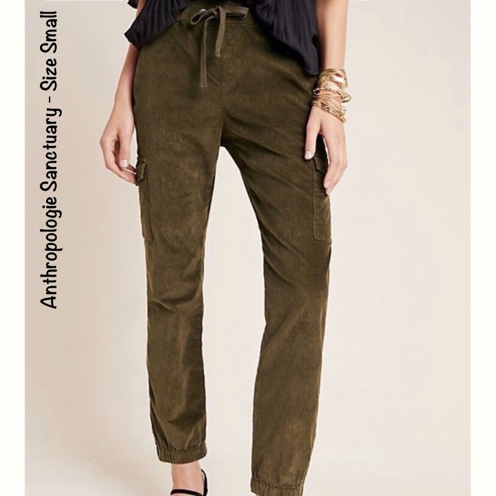 Anthropologie Sanctuary Mia Corduroy Cargo Jogger Ankle Zip, Olive Size Small